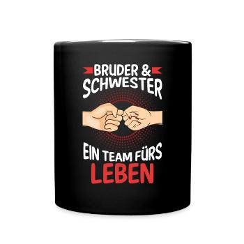 Geschwister Bruder und Schwester - Tasse einfarbig - Schwarz - Vorne