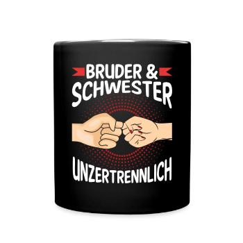 Geschwister Bruder und Schwester - Tasse einfarbig - Schwarz - Vorne