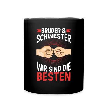 Geschwister Bruder und Schwester - Tasse einfarbig - Schwarz - Vorne