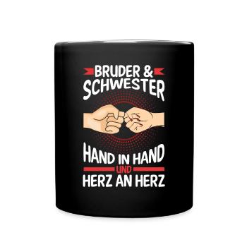 Geschwister Bruder und Schwester - Tasse einfarbig - Schwarz - Vorne
