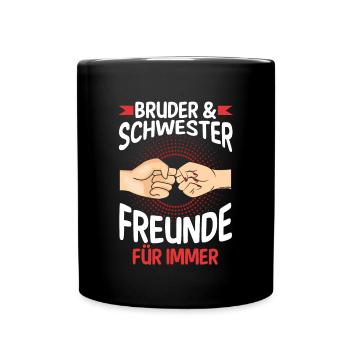 Geschwister Bruder und Schwester - Tasse einfarbig - Schwarz - Vorne