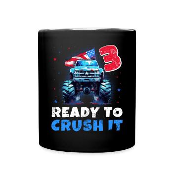 Monster Truck 3 Year Old Boy 3rd Birthday America - Full Colour Mug - black - Front