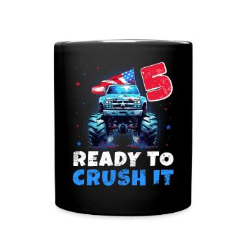 Monster Truck 5 Year Old Boy 5th Birthday America - Full Colour Mug - black - Front