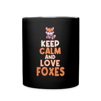 Kawaii Fox with Scarf Keep Calm and Love Foxes - Full Colour Mug - black - Front