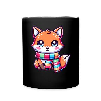 Cute Fox with Scarf Fox Lover Kawaii Fox - Full Colour Mug - black - Front