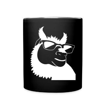 Lustiges Lama mit Sonnenbrille Coole Lamas - Tasse einfarbig - Schwarz - Vorne
