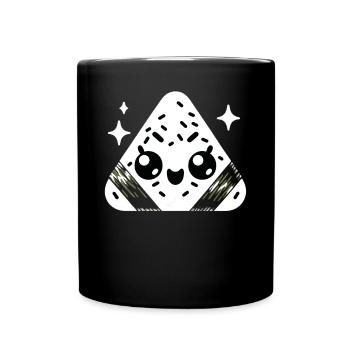 Entzückende Kawaii Onigiri Japanische Reisbällchen - Tasse einfarbig - Schwarz - Vorne