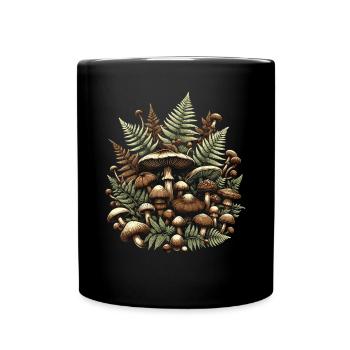 Pilze und Farne Cottagecore Ästhetischer Wald - Tasse einfarbig - Schwarz - Vorne