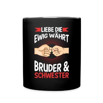 Geschwister Bruder und Schwester - Tasse einfarbig - Schwarz - Vorne