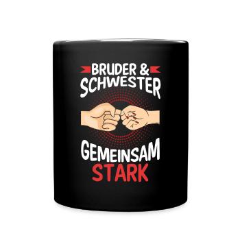 Geschwister Bruder und Schwester - Tasse einfarbig - Schwarz - Vorne