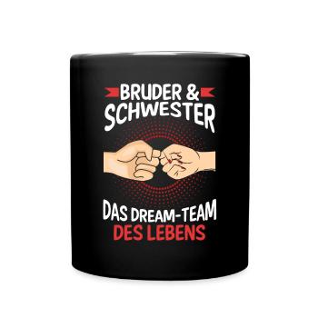 Geschwister Bruder und Schwester - Tasse einfarbig - Schwarz - Vorne