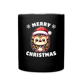 Weihnachtsmütze Weihnachten Lichterkette Igel - Tasse einfarbig - Schwarz - Vorne