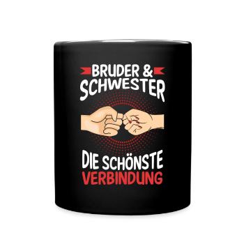 Geschwister Bruder und Schwester - Tasse einfarbig - Schwarz - Vorne