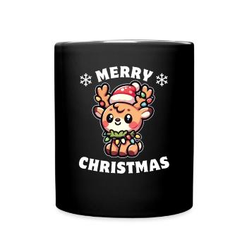Weihnachtsmütze Weihnachten Lichterkette Reh - Tasse einfarbig - Schwarz - Vorne