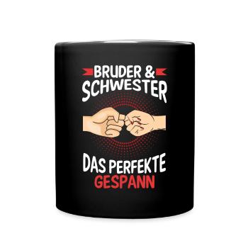 Geschwister Bruder und Schwester - Tasse einfarbig - Schwarz - Vorne