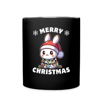 Père Noël chapeau Noël guirlande lumières lapin - Mug uni - noir - Devant