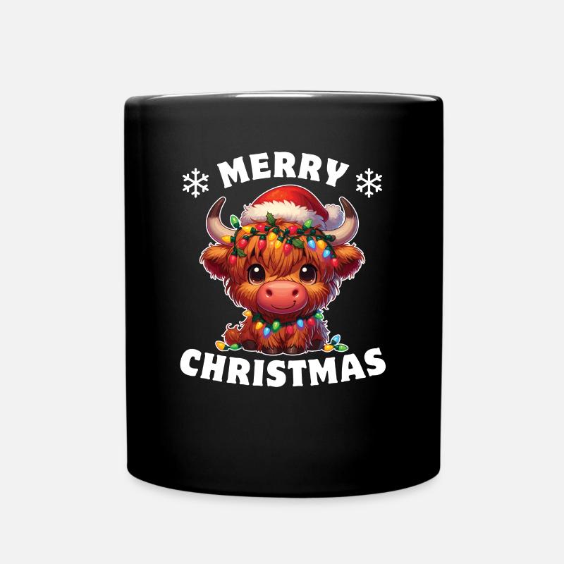 Weihnachten Lichterkette Schottisches Hochlandrind - Tasse einfarbig - Schwarz