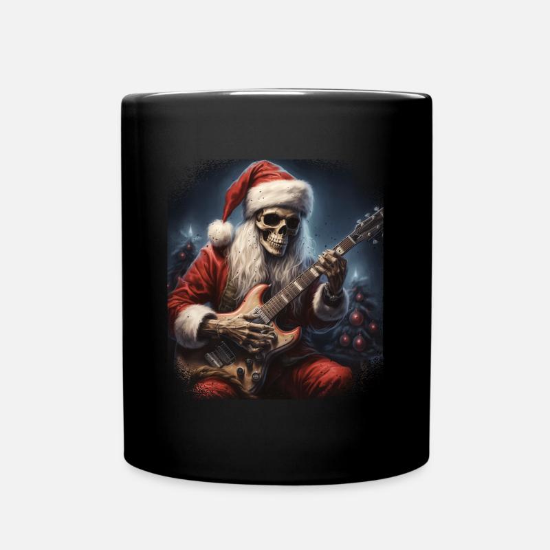 Santa Skelett Weihnachtsmann spielt e-Gitarre - Tasse einfarbig - Schwarz