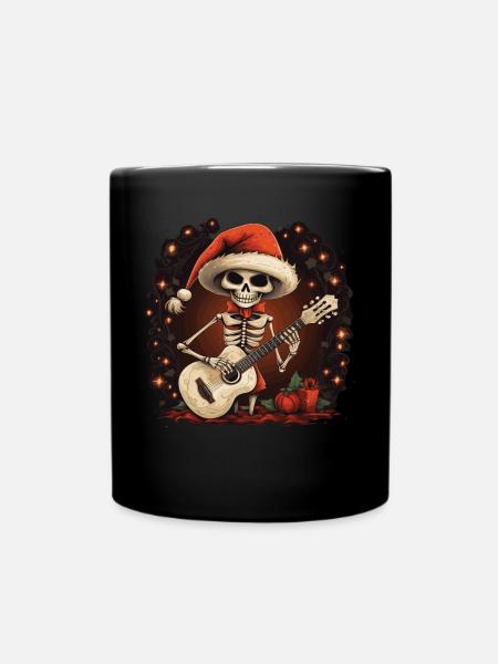 e-Gitarren Santa Skelett Weihnachtsmann - Tasse einfarbig - Schwarz