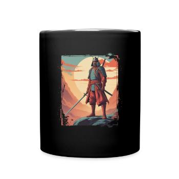 Samurai - Warrior with sword on mountain - Full Colour Mug - black - Front