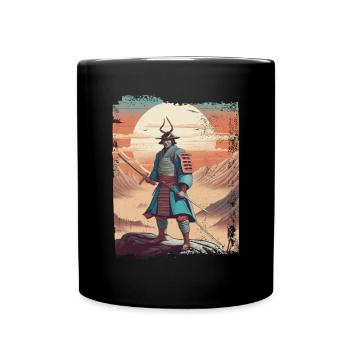 Samouraï japonais avec épée sur la montagne - Mug uni - noir - Devant