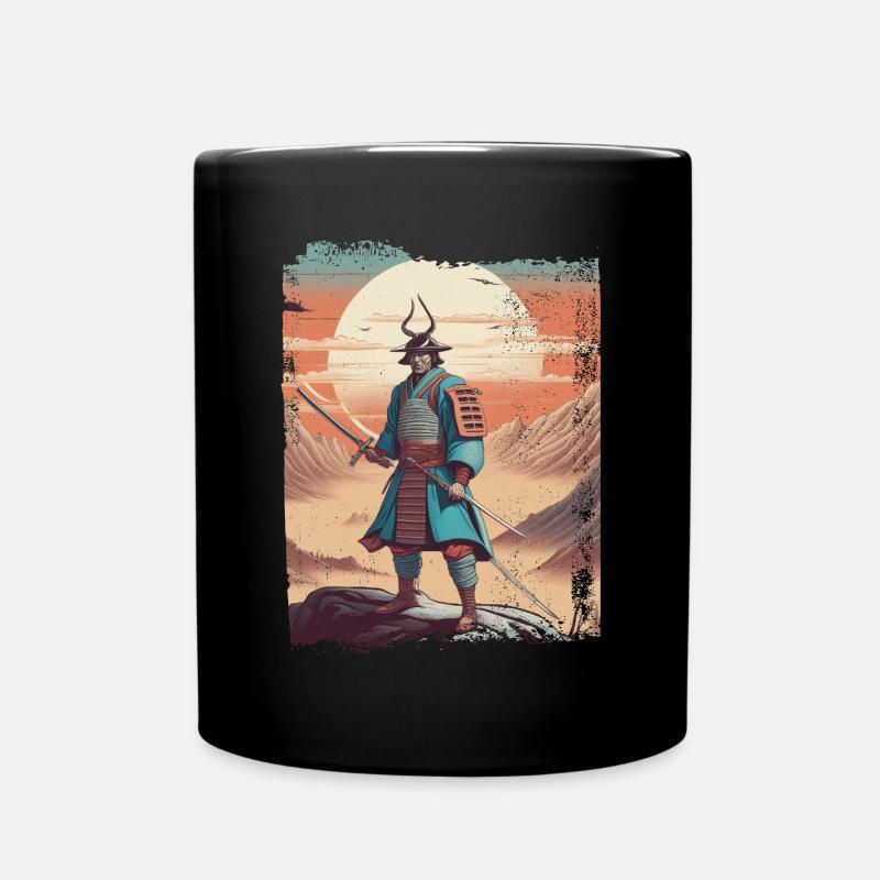 Japanese samurai with sword on mountain - Full Colour Mug - black