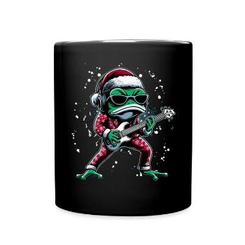 Grenouille cool avec guitare et chapeau de père Noël - Mug uni - noir - Devant