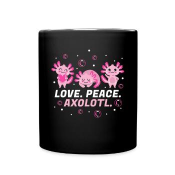 Axolotl Gift Love Peace Axolotl - Full Colour Mug - black - Front