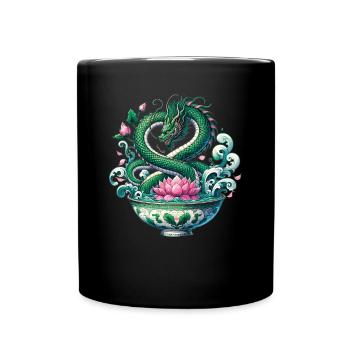 Tea Chinese Dragon and Lotus Flower - Full Colour Mug - black - Front