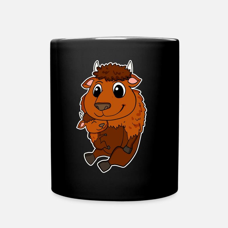 Bison Familie - Bison mit Baby - Tasse einfarbig - Schwarz