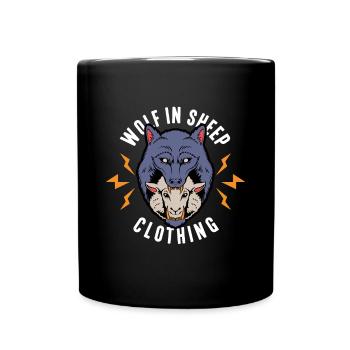 Wolf im Schafspelz, Wölfe, Schafe, Geschenk, Fun - Tasse einfarbig - Schwarz - Vorne