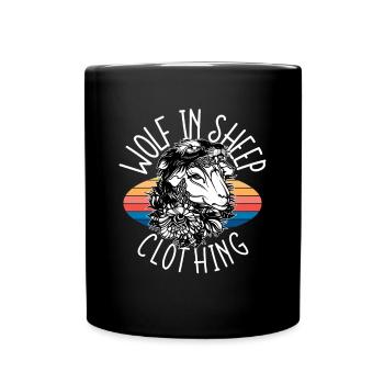 Wolf im Schafspelz, Funshirt, Wölfe, Schafe, Fun - Tasse einfarbig - Schwarz - Vorne