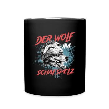 Wolf im Schafspelz, Spruch, Wölfe, Schafe Funshirt - Tasse einfarbig - Schwarz - Vorne