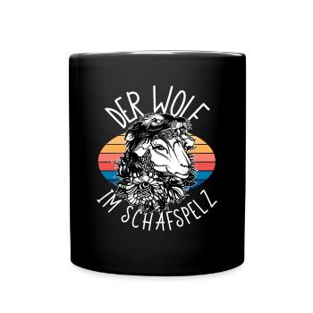 Wolf im Schafspelz, Wölfe, Schafe, Geschenkidee - Tasse einfarbig - Schwarz - Vorne