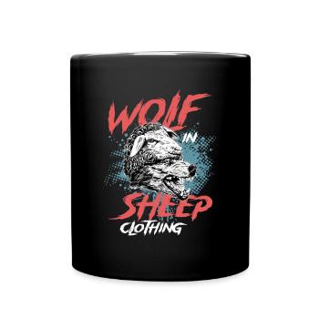 Wolf im Schafspelz, Wölfe, Rudel, Zähne, Raubtier - Tasse einfarbig - Schwarz - Vorne