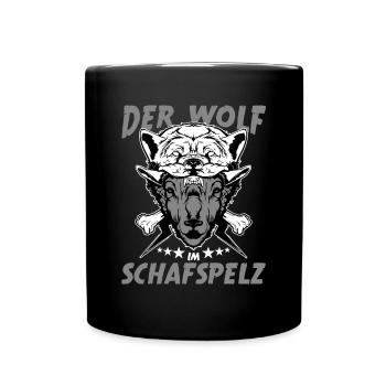Wolf im Schafspelz, Wölfe, Schafe, Geschenkidee - Tasse einfarbig - Schwarz - Vorne