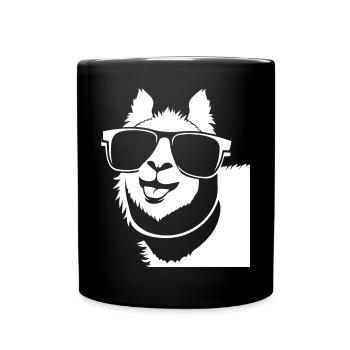 Lustiges Lama mit Sonnenbrille Coole Lamas - Tasse einfarbig - Schwarz - Vorne