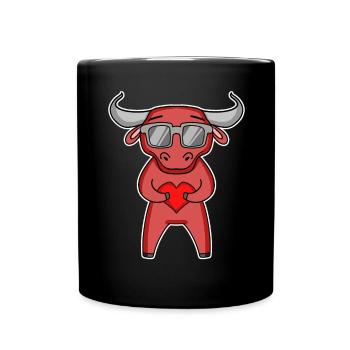 Bull with heart and glasses - Full Colour Mug - black - Front