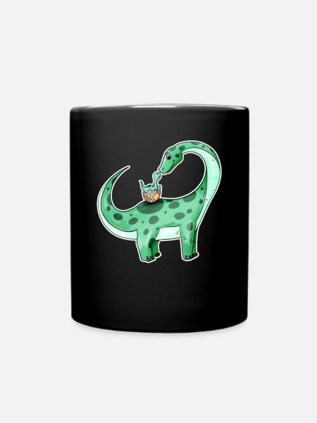 Dinosaurier mit Baby Dinosaurier - Dino - Tasse einfarbig - Schwarz