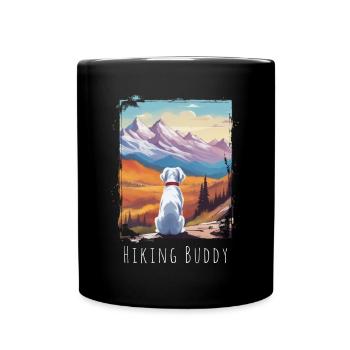 Hiking Buddy - Cute White Dog at the Summit - Full Colour Mug - black - Front