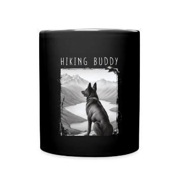 Hiking buddy in the form of your dog at the summit - Full Colour Mug - black - Front