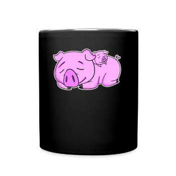 Schwein Familie - Schwein mit Baby - Tasse einfarbig - Schwarz - Vorne