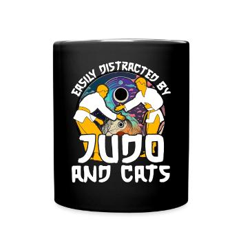 Leicht ablenken durch Judo und Katzen - Tasse einfarbig - Schwarz - Vorne