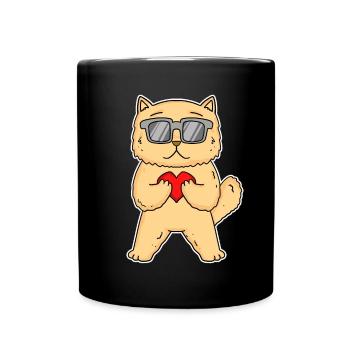 Katze mit Herz und Brille - Perserkatze Motiv - Tasse einfarbig - Schwarz - Vorne