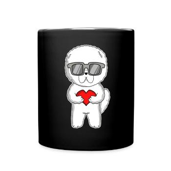 Hund mit Herz und Brille - Bichon Frise - Tasse einfarbig - Schwarz - Vorne