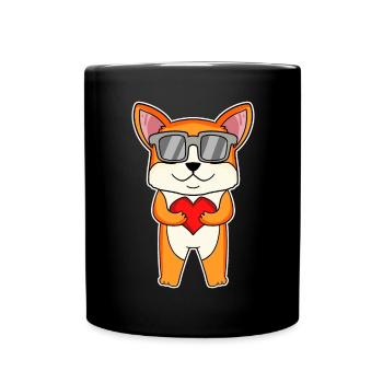 Hund mit Herz und Brille - Welsh Corgi Pembroke - Tasse einfarbig - Schwarz - Vorne