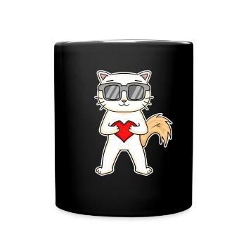 Chat avec coeur et lunettes - Angora turc - Mug uni - noir - Devant