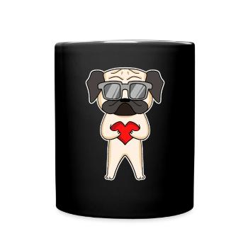 Dog with heart and glasses - Pug - Full Colour Mug - black - Front