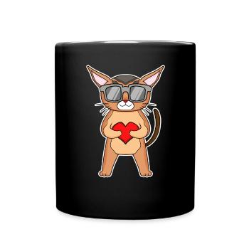 Katze mit Herz und Brille - Chausie Katze Motiv - Tasse einfarbig - Schwarz - Vorne
