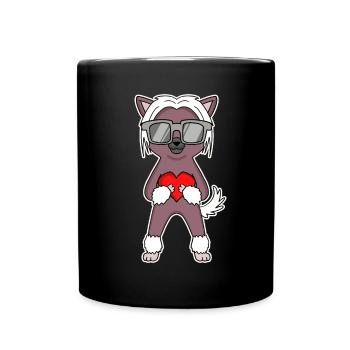 Hund mit Herz und Brille - Chinesischer Schopfhund - Tasse einfarbig - Schwarz - Vorne